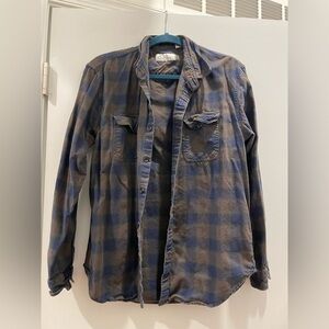 Blue and Brown Plaid Button-Up Shirt